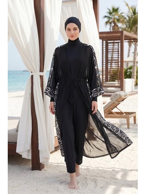 Md Desenli Beli Ayarlanabilir Şifon Pareo Siyah