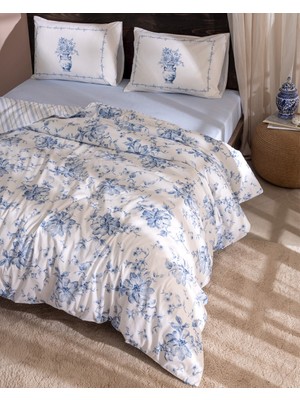 Flamingo Home Collections Chapele Çift Kişilik %100 Pamuk Ranforce Baskılı Nevresim Takımı - Mavi