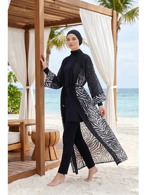 Md Desenli Beli Ayarlanabilir Şifon Pareo Zebra