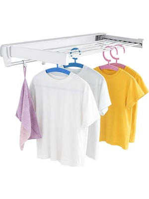 Sunup SN-37717 Katlanabilir Çamaşır Askılığı Duvara Monte Gizli Balkon Akordeon Kurutma Beyaz