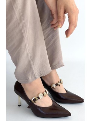 Conne Kahverengi Cilt Stiletto Ayakkabı