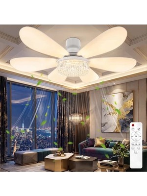 Elma Shop LED Ampullü Tavan Vantilatörü - 6 Kanatlı - 40 W - 52 cm Çap Genişliği - Uzaktan Kumandalı 3 Renk Tonu Seçimli - Kademe ve Zaman Ayarlı -