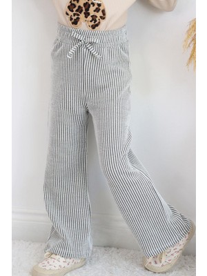 Breeze Kız Çocuk Pantolon Çizgili Fiyonk Bağcık Aksesuarlı Beli Lastik Detaylı 4-8 Yaş, Karışık Renk