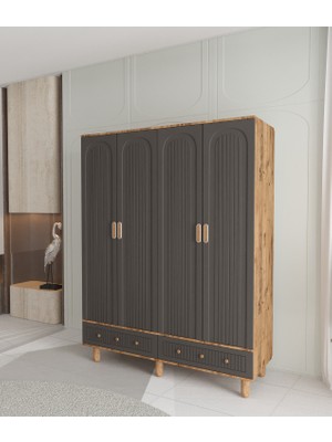 T&B Mila 4 Kapaklı Çekmeceli Gardırop - Tamamı Mdf