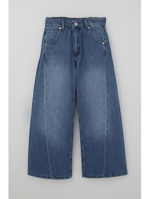 Breeze Kız Çocuk Jean Pantolon Yıkamalı Fermuarlı Düğmeli 4-8 Yaş , Mavi