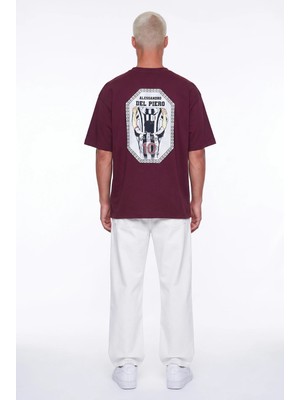 Respire Erkek Del Piero Baskılı Oversize T-Shirt Bordo