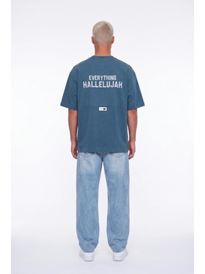 Respire Erkek Hallelujah Baskılı Oversize T-Shirt Petrol