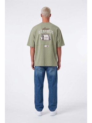 Respire Erkek Leather Baskılı Oversize T-Shirt Haki