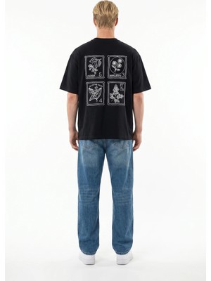 Respire Erkek Nakışlı Oversize T-Shirt Siyah