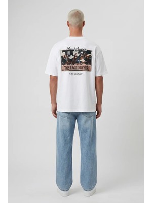 Respire Erkek Final Supper Nakışlı Oversize T-Shirt Ekru