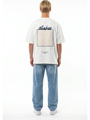 Respire Erkek Sonar Nakış Detaylı Oversize T-Shirt Ekru