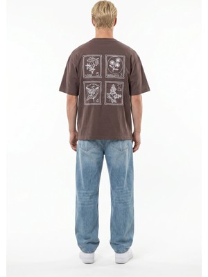 Respire Erkek Nakışlı Oversize T-Shirt Kahve