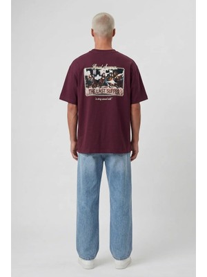 Respire Erkek Final Supper Nakışlı Oversize T-Shirt Bordo