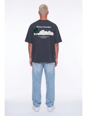Respire Erkek Maison Baskılı Oversize T-Shirt Füme
