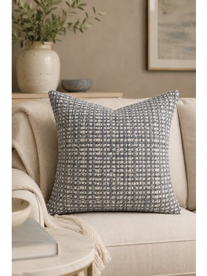 Fuly Consept Coastweave Mist Dekoratif Kırlent Kılıfı | Mavi Gri Krem Dokulu Modern Kırlent
