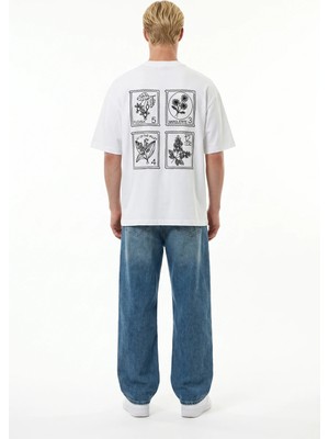 Respire Erkek Nakışlı Oversize T-Shirt Ekru