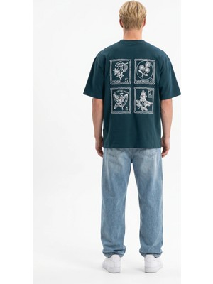 Respire Erkek Nakışlı Oversize T-Shirt Zümrüt