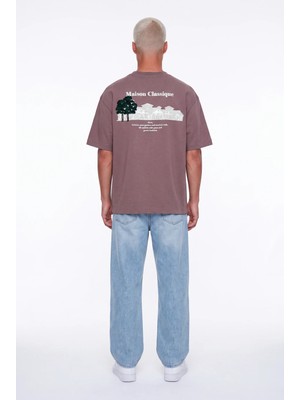 Respire Erkek Maison Baskılı Oversize T-Shirt Kahve