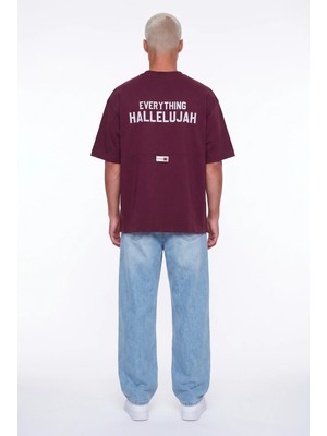 Respire Erkek Hallelujah Baskılı Oversize T-Shirt Bordo