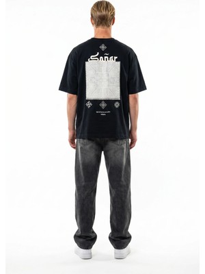Respire Erkek Sonar Nakış Detaylı Oversize T-Shirt Siyah
