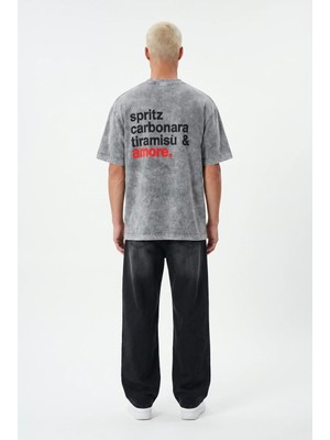 Respire Erkek Amore Baskılı Oversize T-Shirt Gri