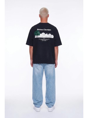 Respire Erkek Maison Baskılı Oversize T-Shirt Siyah