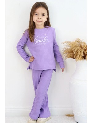 Breeze Kız Çocuk Pantolonlu Takım Yazı & Kalp Nakışlı Pantolonu Fiyonk Aksesuarlı 4-8 Yaş, Lila