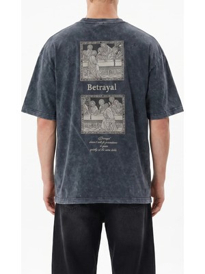 Respire Erkek Betrayal Baskılı Yıkamalı Oversize T-Shirt Siyah