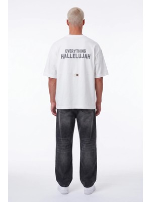 Respire Erkek Hallelujah Baskılı Oversize T-Shirt Ekru