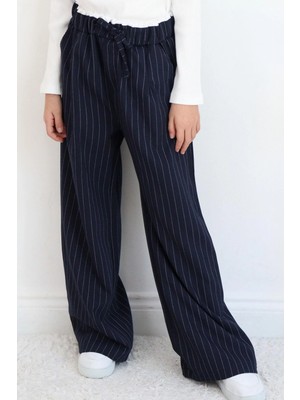 Breeze Kız Çocuk Pantolon Pinstripe Çizgili Çift Bel Detaylı 8-14 Yaş, Lacivert