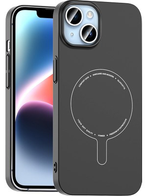 Büşra Ayhan iPhone 13 Kılıf M-Safe Şarj Özellikli Kamera Korumalı Zore Elio Sert Pc Kapak - Siyah