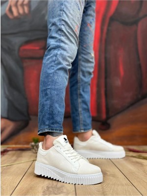 By Shoes BA0803 Boa Yüksek Taban Triko Beyaz Erkek Ayakkabı
