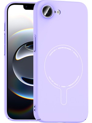 Büşra Ayhan iPhone 16E Kılıf M-Safe Şarj Özellikli Kamera Korumalı Zore Elio Sert Pc Kapak - Lila