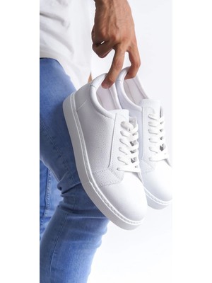 Arda SLW165 Elite Bağcıklı Cilt Erkek Günlük Sneaker Ayakkabı Bt Beyaz