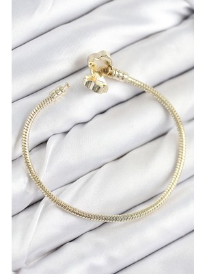 Hep Pirinç Charm Zirkon Taşlı Yonca Model Gold Renk Kadın Bileklik 5886 Najmaddin