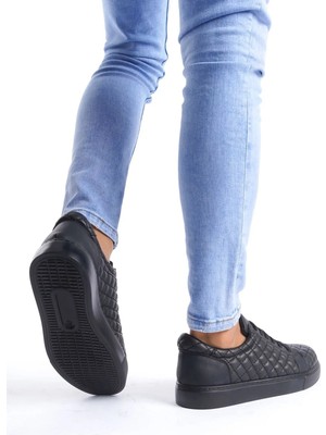 Arda SLW166 Prestige Bağcıklı Cilt Kapitone Desenli Erkek Günlük Sneaker Ayakkabı St Siyah