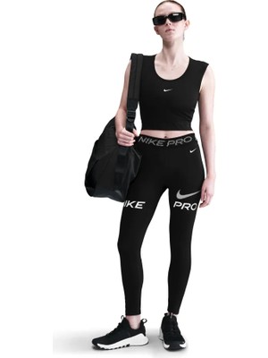 Nike Pro Kadın Siyah Tül Detaylı Mid-Rise 7/8 Spor Tayt | HV2306-010