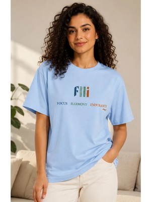 Enb1r Moda Focus Harmony Endurance Baskılı Bebe Mavi Oversize Unisex Tişört
