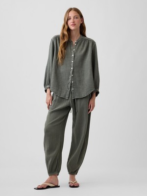 Gap Kadın Haki Pamuk Gauze Barrel Jogger Pantolon