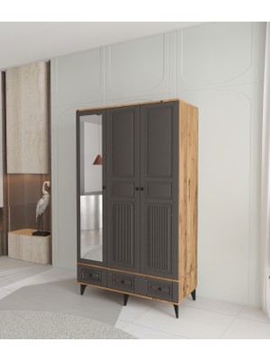 T&B Nil 3 Kapaklı Çekmeceli Gardırop - Tamamı Mdf