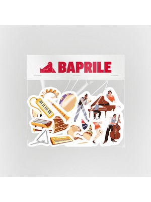 Baprile Müzik Enstrümanları ve Müzisyenler 63 Parça Sticker Paketi Suya Dayanıklı Laptop Termos Telefon Etiket Seti