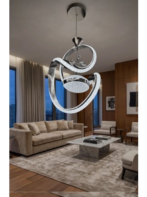 Reel Avize Cizgili Profil Damla Çift Yönlü Tek Top LED Avize Kristal Silikonlu - 3 Renk Kumandalı