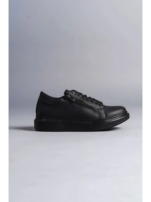 Arda Erkek AYAKKABISLW155 Warrior Bağcıklı ve Fermuarlı Cilt Erkek Günlük Sneaker Ayakkabı St Siyah