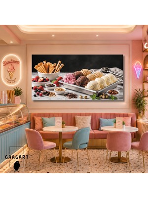 Gaagart Panoramik Kanvas Tablo Dijital Baskı Külah Dondurma Kafe Tatlı Tablosu