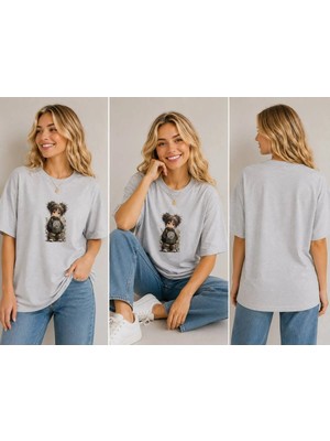 Enb1r Moda Vintage Japon Anime Stil Karakter Baskılı Unisex Gri Premium Basic T-Shirt