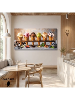 Gaagart Panoramik Kanvas Tablo Dijital Baskı Dondurma Kafe Tatlı Tablosu Külahlar