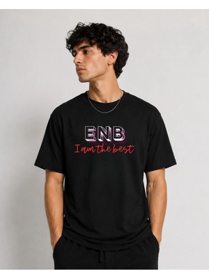 Enb1r Moda Enb “ı Am The Best” Oversize Siyah Unisex Streetwear Tişört