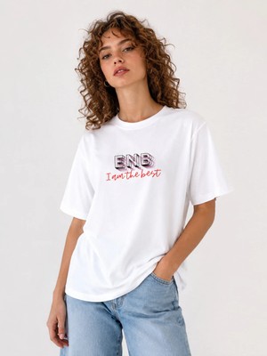 Enb1r Moda Enb “ı Am The Best” Oversize Beyaz Unisex Streetwear Tişört