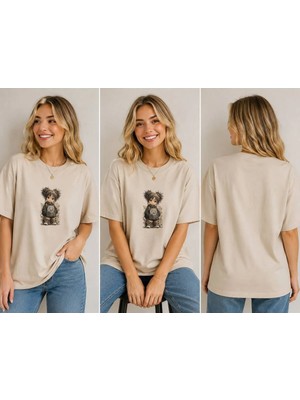 Enb1r Moda Vintage Japon Anime Stil Karakter Baskılı Unisex Bej Premium Basic T-Shirt