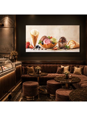 Gaagart Panoramik Kanvas Tablo Dijital Baskı Dondurma Kafe Tatlı Tablosu Waffle